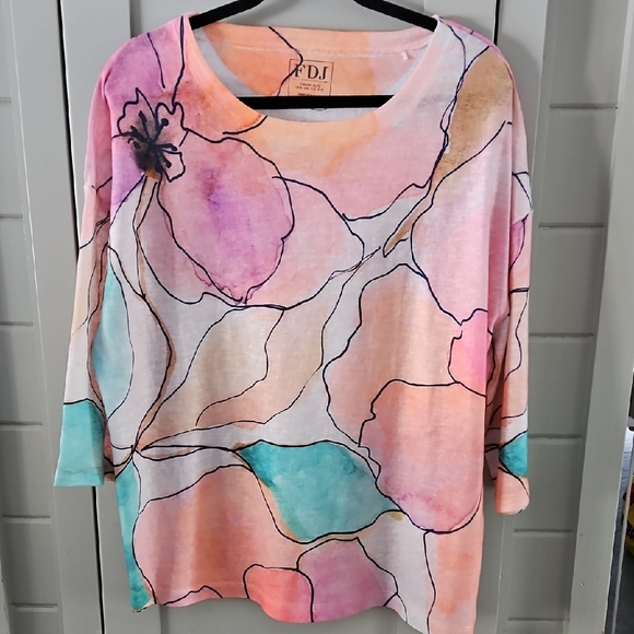 FDJ Women's Pastel Floral 3/4 Sleeve Top Sz Xl ptp 25 - Picture 1 of 6